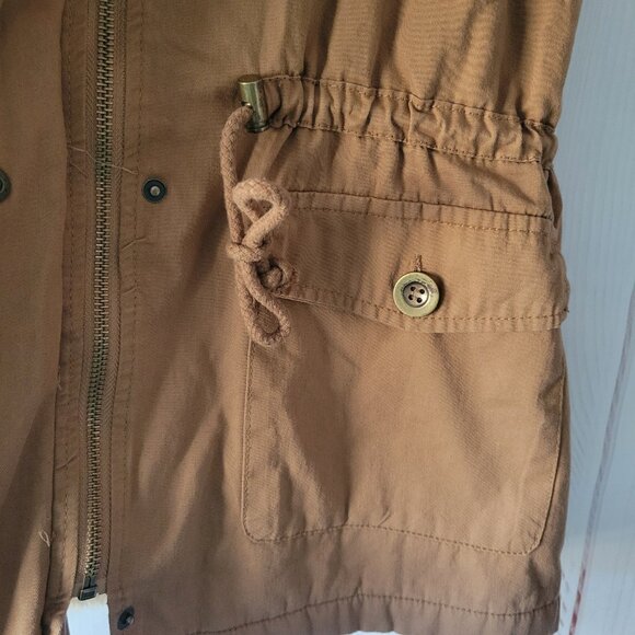 C’EST TOI Women’s S Hooded Khaki/Sherpa Lined Vest, Full Front Zip & Snap Close - Picture 2 of 9